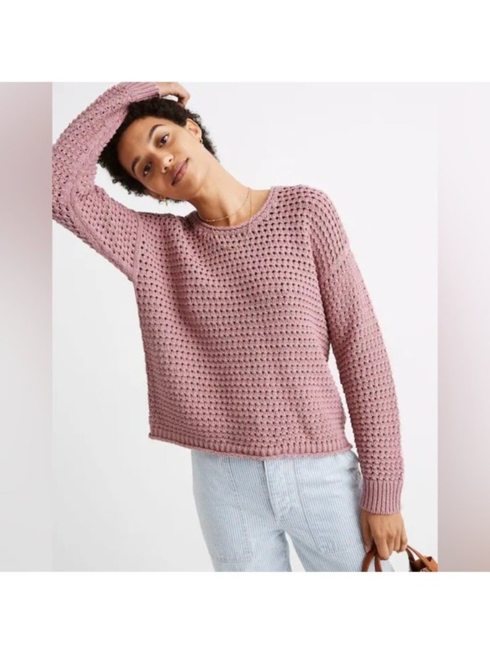 Madewell Open-Stitch Austen Pullover Sweater Weathered Berry pink Size Small